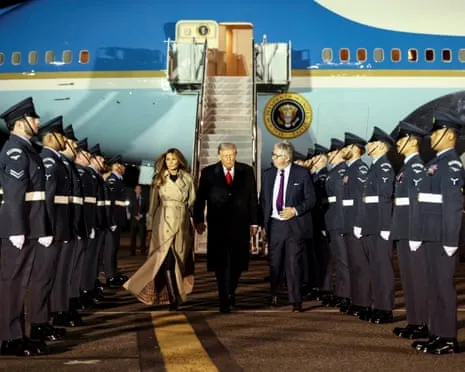 US President Trump Touches Down in UK for Unprecedented Repeat State Visit Amid Demonstrations Gather in Windsor